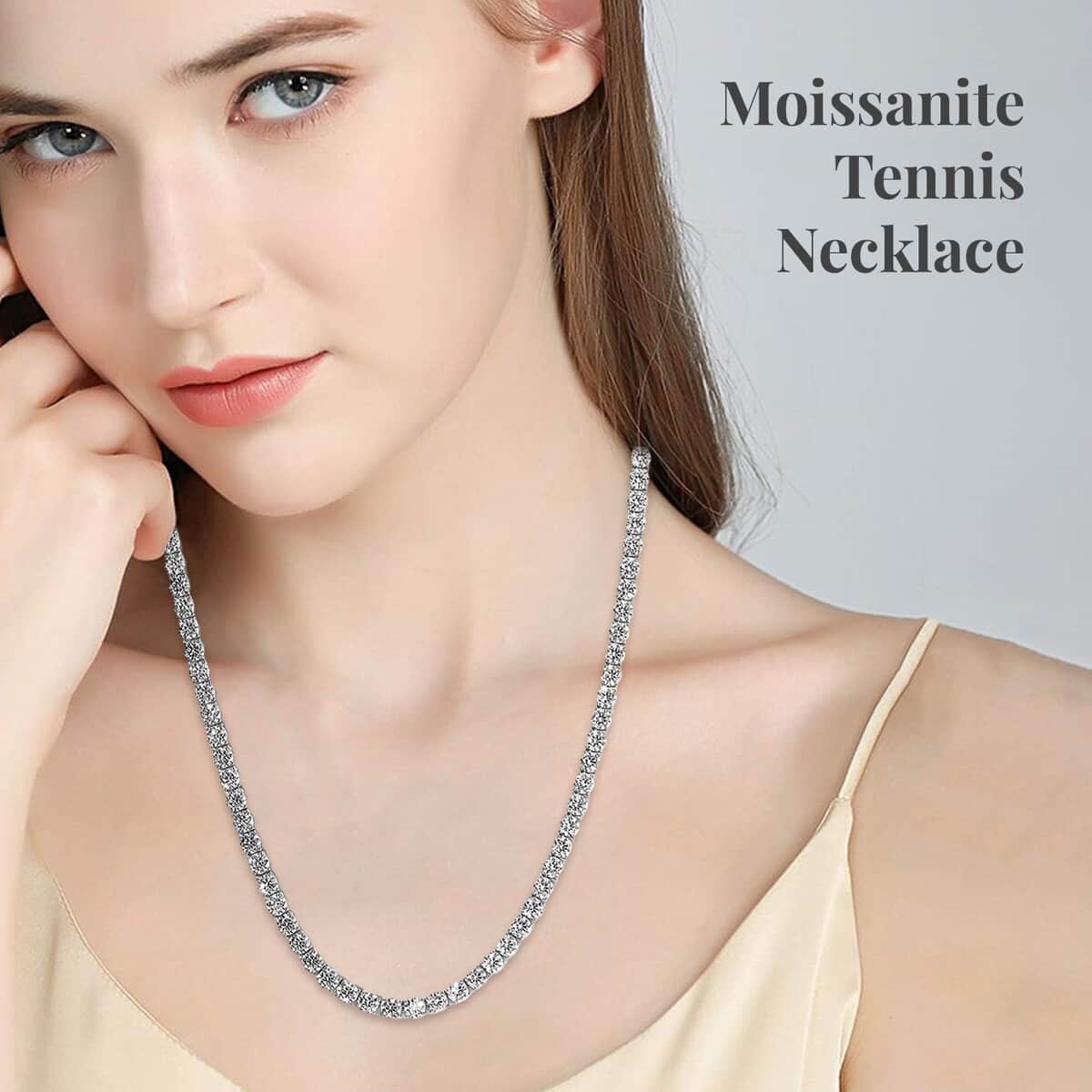 Moissanite Tennis Necklace 18 Inches in Platinum Over Sterling Silver 37.00 ctw image number 2