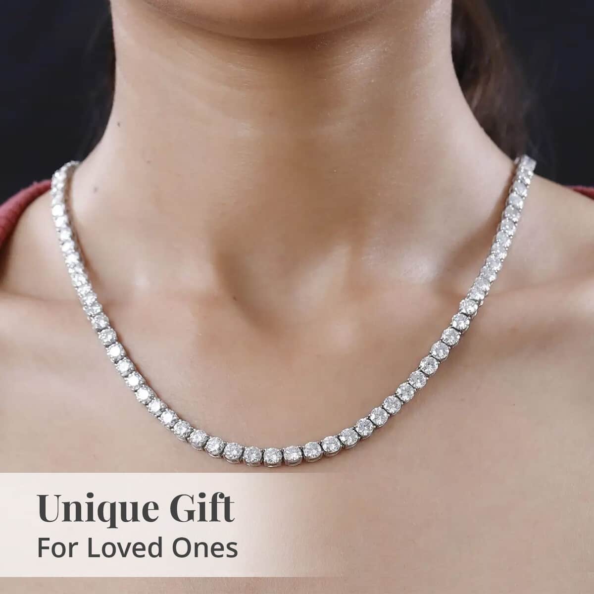 Moissanite Tennis Necklace 18 Inches in Platinum Over Sterling Silver 37.00 ctw image number 5
