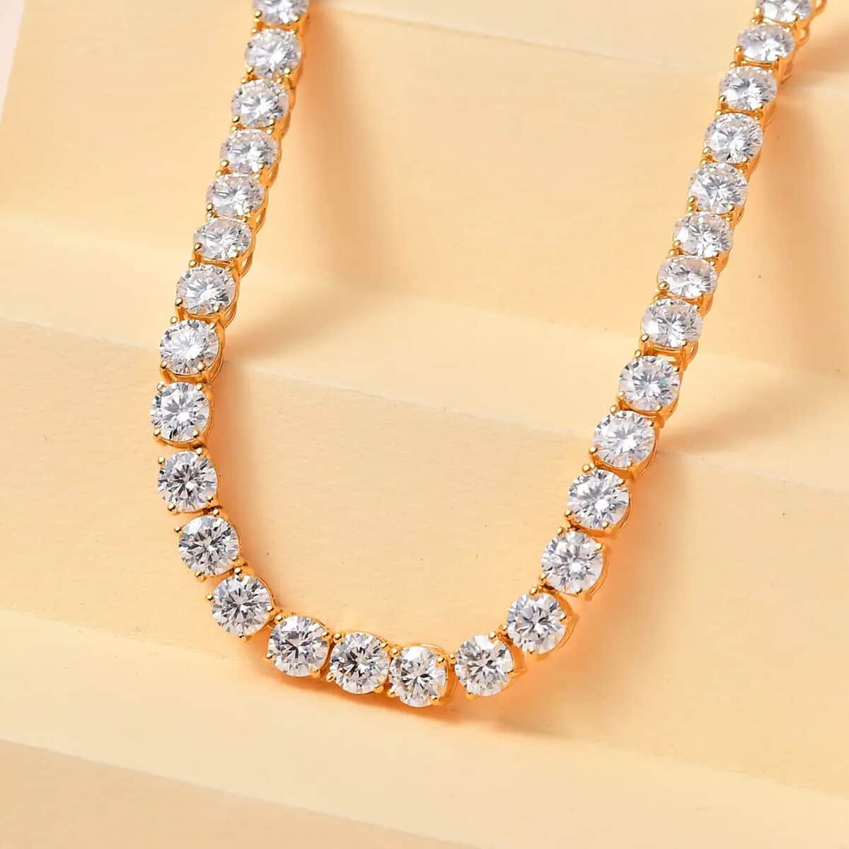 Moissanite Tennis Necklace 18 Inches in Vermeil Yellow Gold Over Sterling Silver 37.00 ctw image number 1