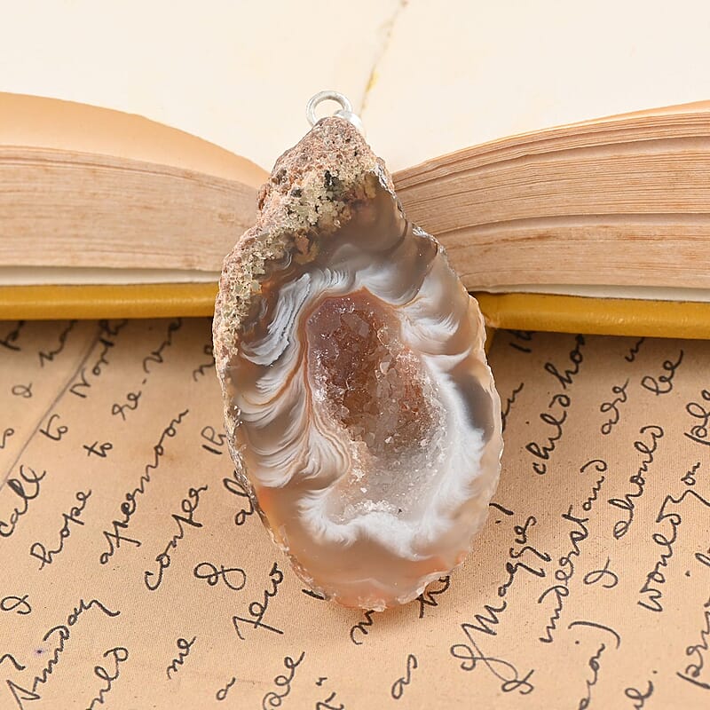 Light Geode Amethyst 61.25 ctw Slice Pendant without Chain in Silvertone