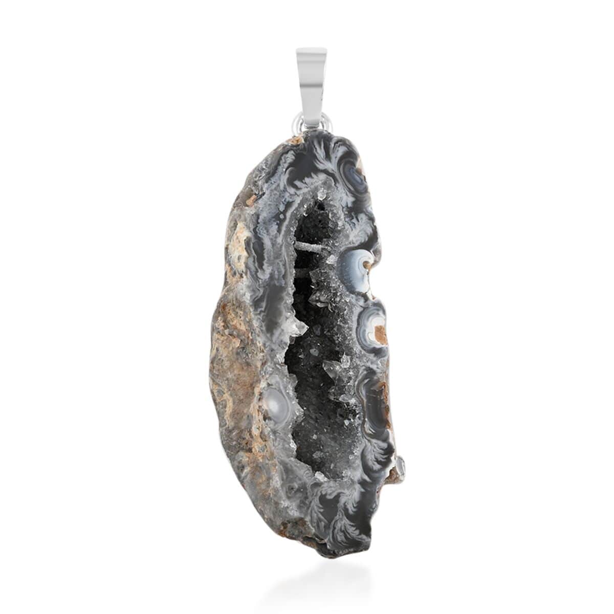 Dark Geode Amethyst 61.25 ctw Slice Pendant in Silvertone image number 0