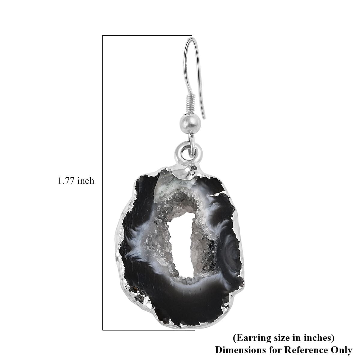 Black Geode Slice Earrings in Silvertone 28.80 ctw image number 4