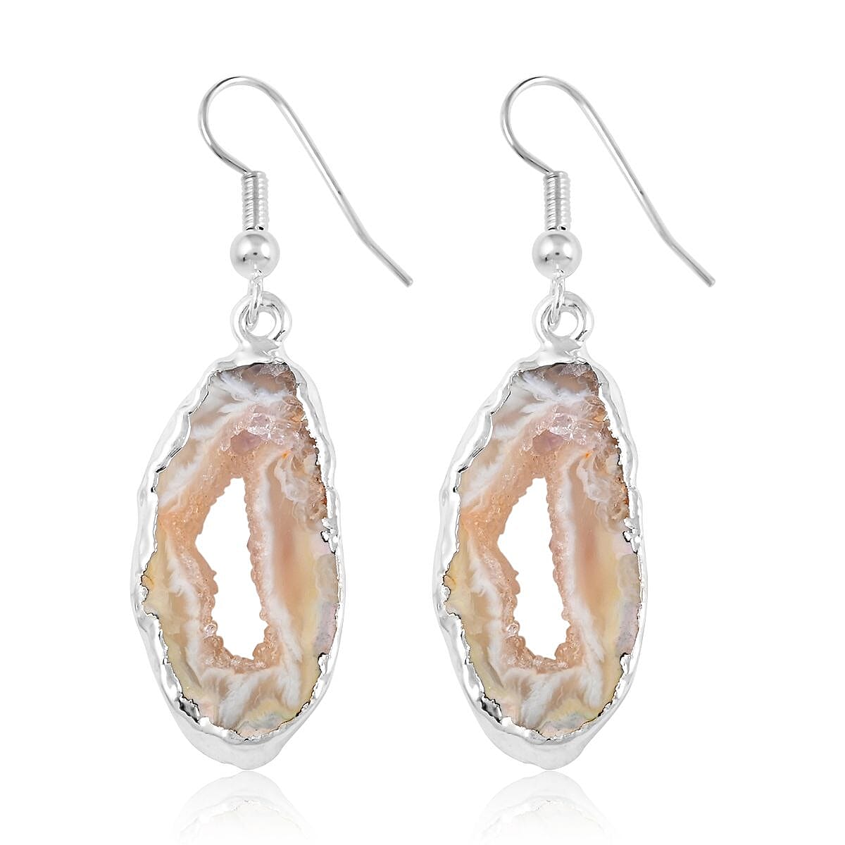 Pink Geode Slice Earrings in Silvertone 28.80 ctw image number 0