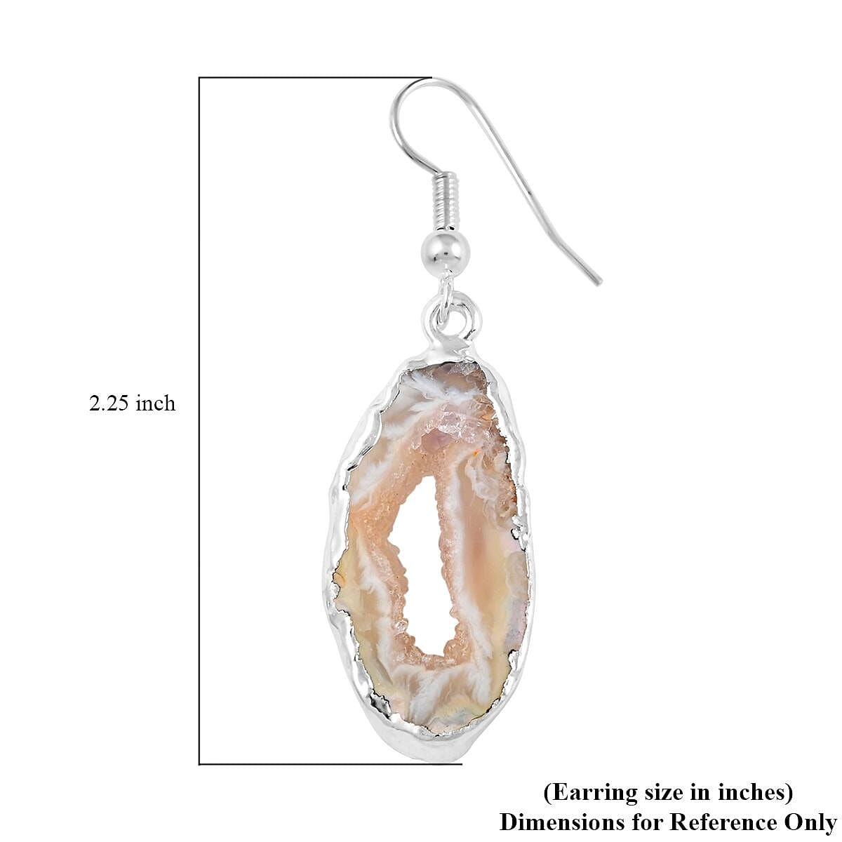 Pink Geode Slice Earrings in Silvertone 28.80 ctw