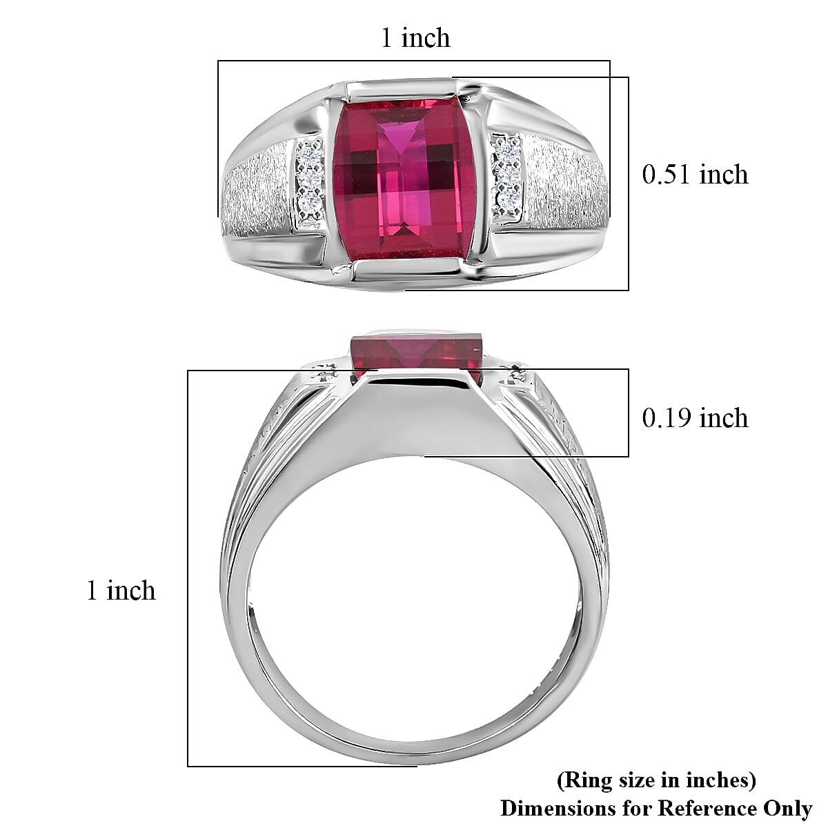 Lab Created Ruby Men's Ring, Diamond Accents Ring, Sterling Silver Men's Ring, Textured Ring 2.48 ctw image number 4