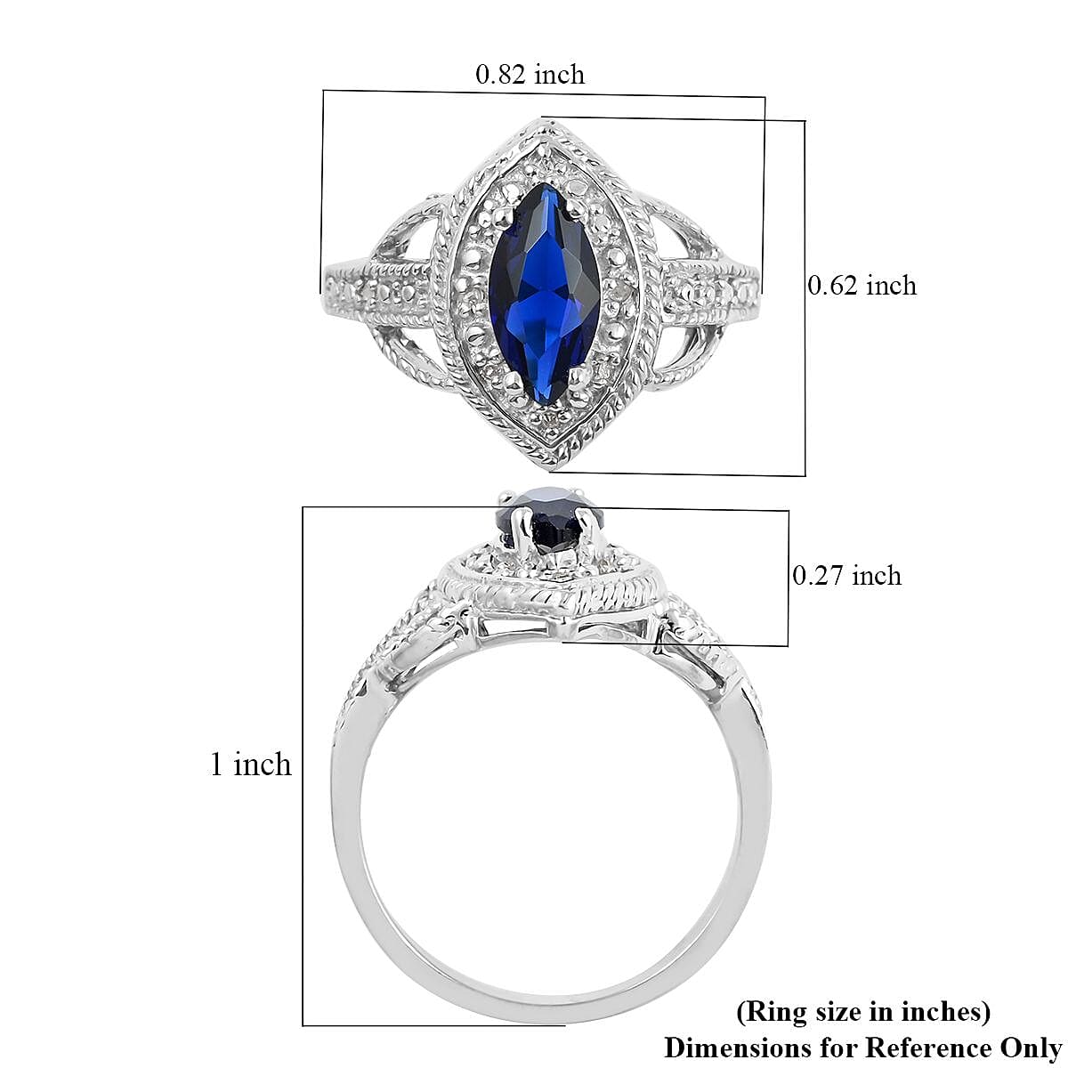Lab Created Blue Sapphire, Diamond Accent Ring in Rhodium Over Sterling Silver (Size 10.0)
