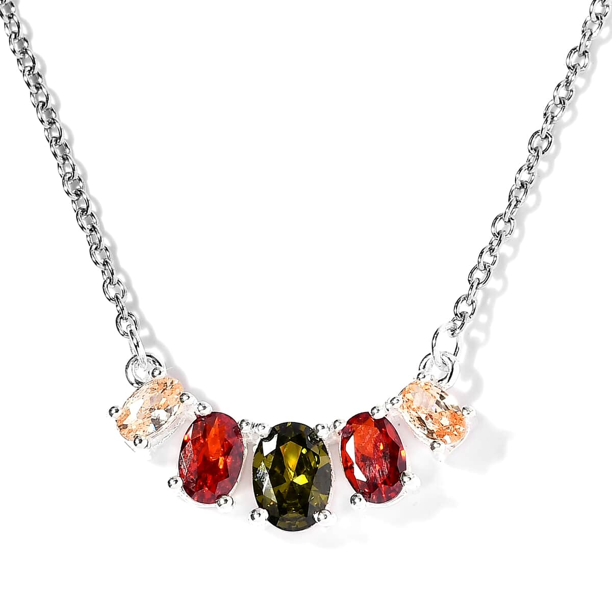 Simulated Multi Color Diamond Necklace 18 Inches in Sterling Silver and Stainless Steel 2.65 ctw image number 0