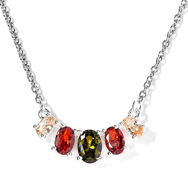 D'Joy Simulated Multi Color Diamond Necklace 18-20 Inches in Sterling Silver and Stainless Steel 3.10 ctw