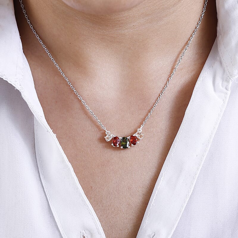 D'Joy Simulated Multi Color Diamond Necklace 18-20 Inches in Sterling Silver and Stainless Steel 3.10 ctw