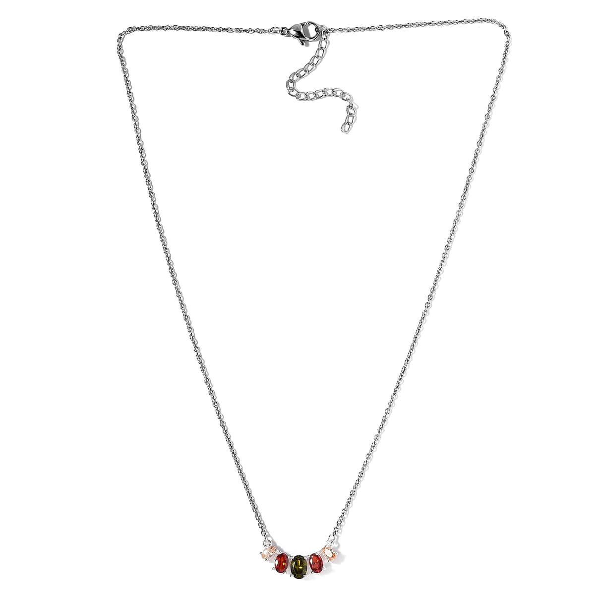 Simulated Multi Color Diamond Necklace 18 Inches in Sterling Silver and Stainless Steel 2.65 ctw image number 3