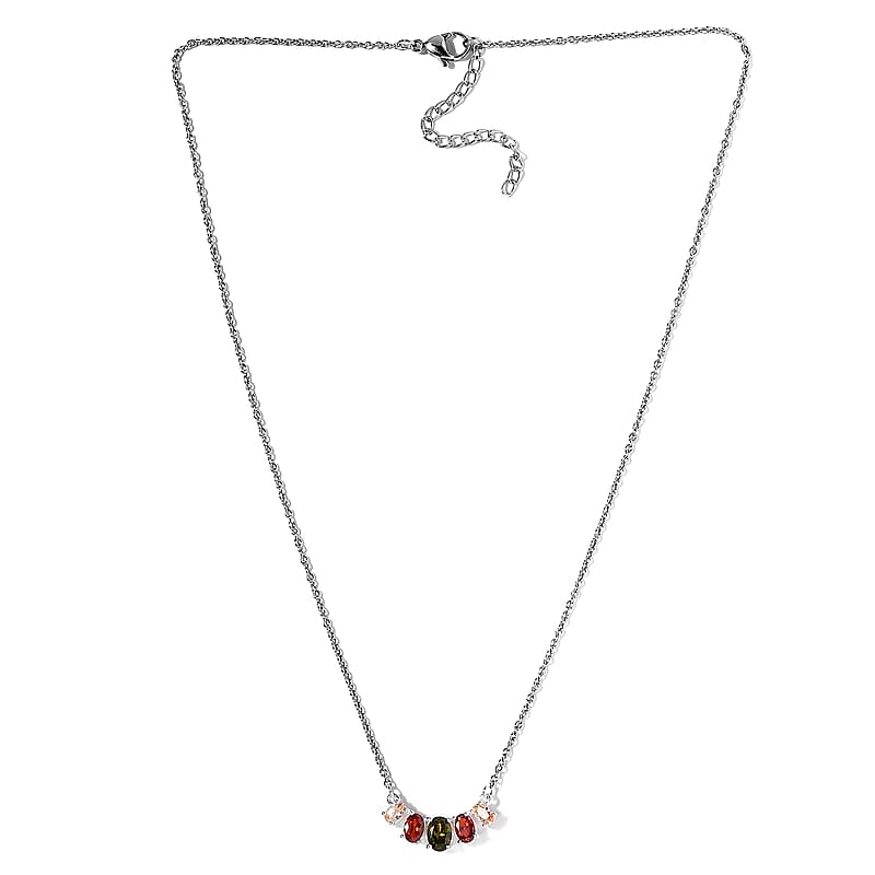 D'Joy Simulated Multi Color Diamond Necklace 18-20 Inches in Sterling Silver and Stainless Steel 3.10 ctw