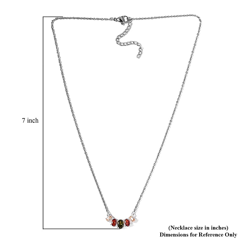 D'Joy Simulated Multi Color Diamond Necklace 18-20 Inches in Sterling Silver and Stainless Steel 3.10 ctw