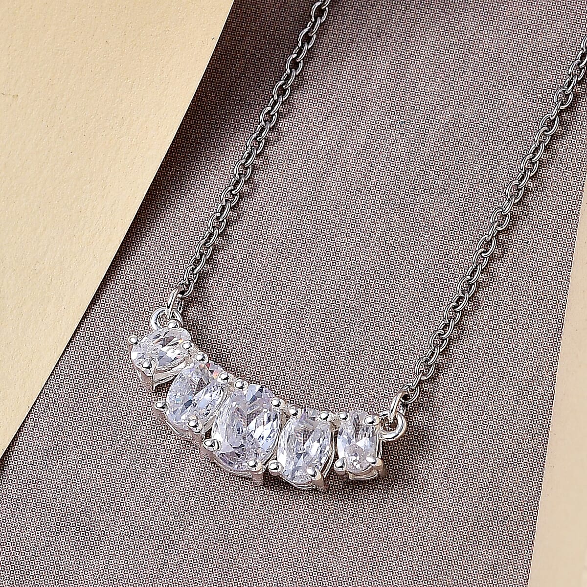 D'Joy Simulated Diamond Necklace 18-20 Inches in Sterling Silver and Stainless Steel 1.50 ctw image number 1