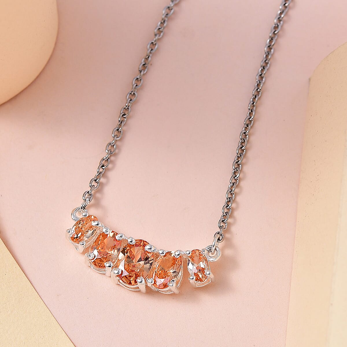 Simulated Champagne Diamond Necklace 18-20 Inches in Sterling Silver and Stainless Steel 1.85 ctw image number 1