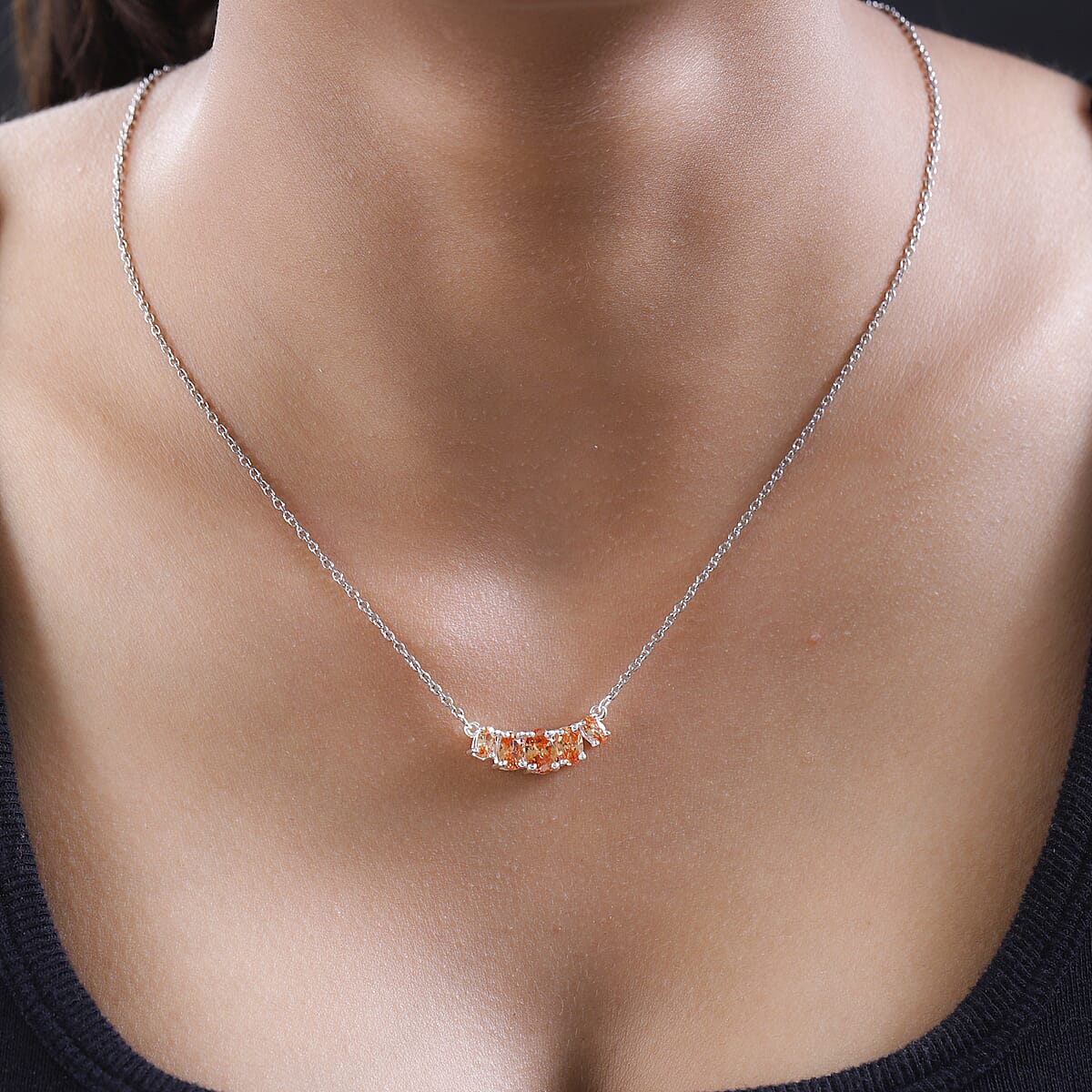 Simulated Champagne Diamond Necklace 18-20 Inches in Sterling Silver and Stainless Steel 1.85 ctw image number 2