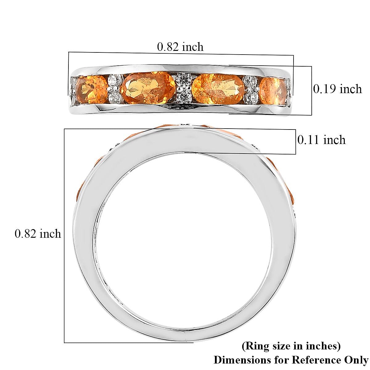 Premium Viceroy Spessartine Garnet and White Zircon Half Eternity Band Ring in Platinum Over Sterling Silver (Size 10.0) 1.50 ctw