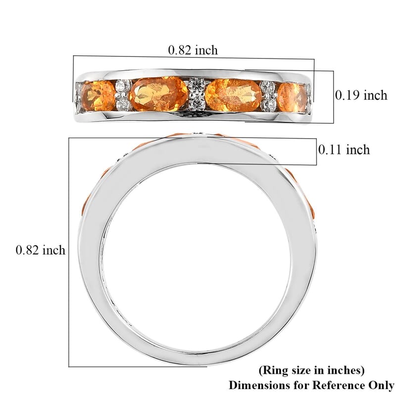 Premium Viceroy Spessartine Garnet and White Zircon Half Eternity Band Ring in Platinum Over Sterling Silver (Size 10.0) 1.50 ctw