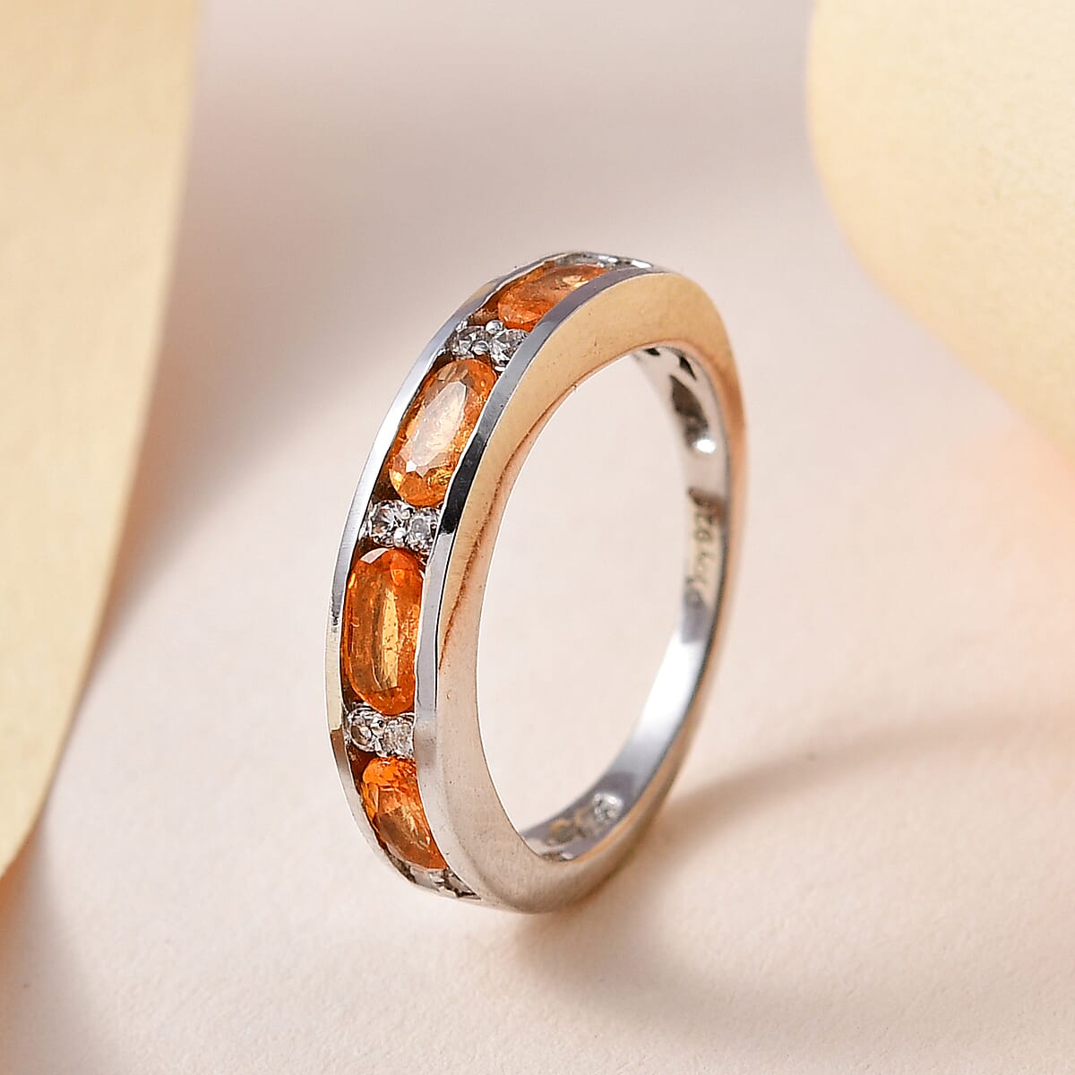 Premium Viceroy Spessartine Garnet and White Zircon Half Eternity Band Ring in Platinum Over Sterling Silver (Size 9.0) 1.50 ctw image number 1