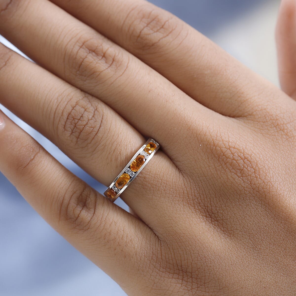 Premium Viceroy Spessartine Garnet and White Zircon Half Eternity Band Ring in Platinum Over Sterling Silver (Size 9.0) 1.50 ctw image number 2