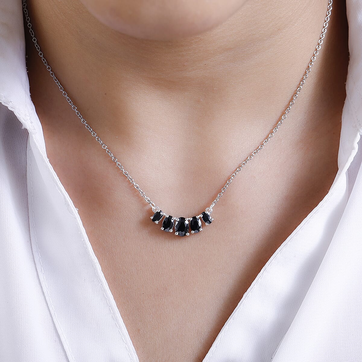 D'Joy Simulated Black Diamond Necklace 18-20 Inches in Sterling Silver and Stainless Steel 3.35 ctw image number 2