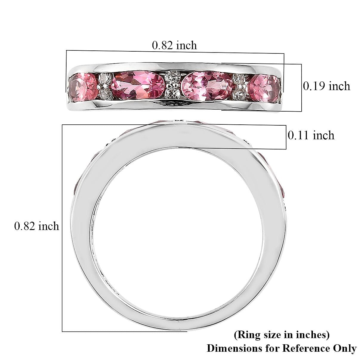 Premium Morro Redondo Pink Tourmaline and White Zircon Half Eternity Band Ring in Platinum Over Sterling Silver (Size 6.0) 1.15 ctw image number 5