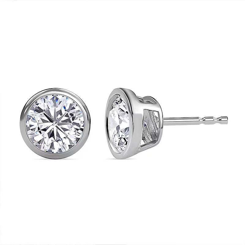 D'Joy Moissanite 1.85 ctw Solitaire Stud Earrings, Moissanite Studs, Platinum Over Sterling Silver Earrings, Silver Studs