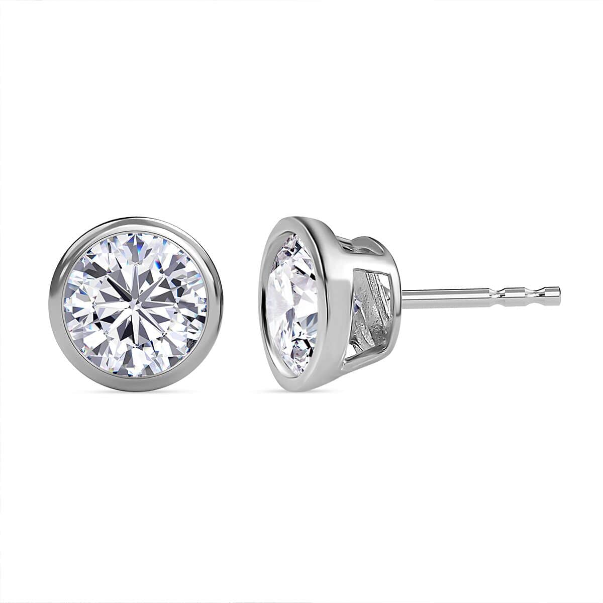 Moissanite Solitaire Stud Earrings, Moissanite Studs, Platinum Over Sterling Silver Earrings, Silver Studs 1.85 ctw image number 0