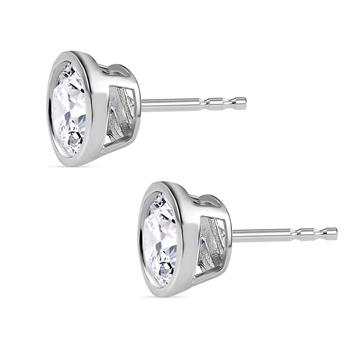 Moissanite Solitaire Stud Earrings, Moissanite Studs, Platinum Over Sterling Silver Earrings, Silver Studs 1.85 ctw image number 3