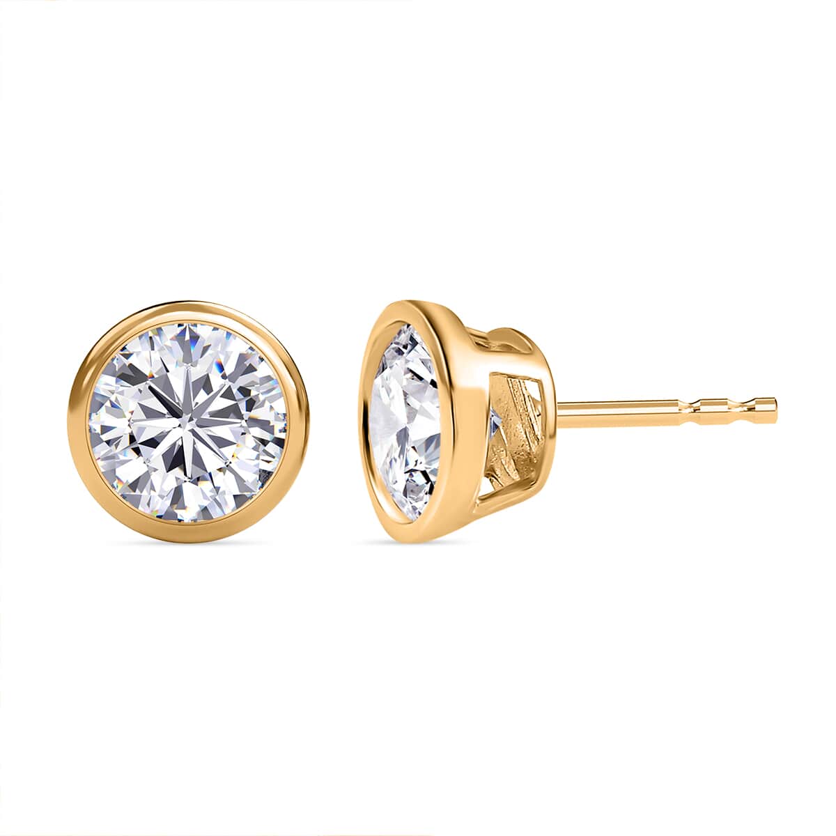 Moissanite 1.85 ctw Solitaire Stud Earrings , Moissanite Studs , Vermeil Yellow Gold Over Sterling Silver Earrings, Silver Studs image number 0