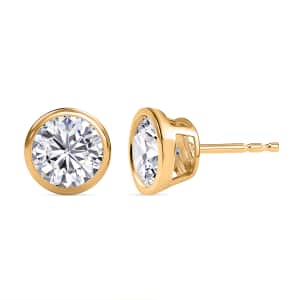 Moissanite 1.85 ctw Solitaire Stud Earrings , Moissanite Studs , Vermeil Yellow Gold Over Sterling Silver Earrings, Silver Studs