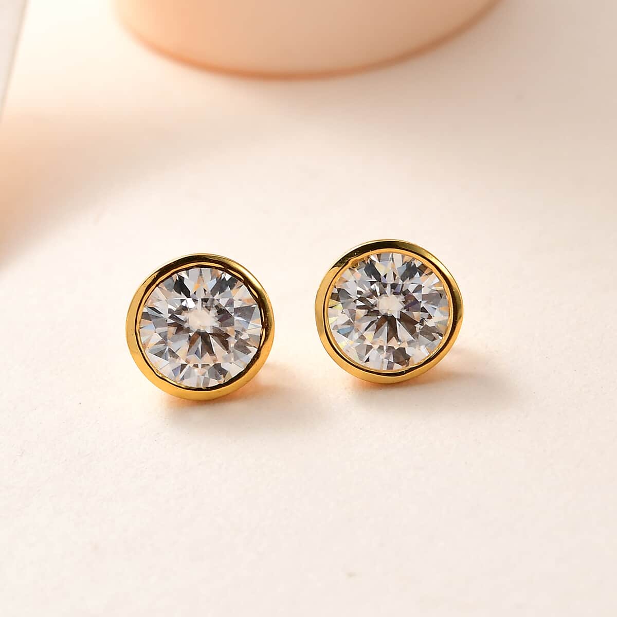 Moissanite 1.85 ctw Solitaire Stud Earrings , Moissanite Studs , Vermeil Yellow Gold Over Sterling Silver Earrings, Silver Studs image number 1