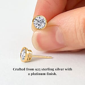 D'Joy Moissanite 1.85 ctw Solitaire Stud Earrings , Moissanite Studs , Vermeil Yellow Gold Over Sterling Silver Earrings, Silver Studs