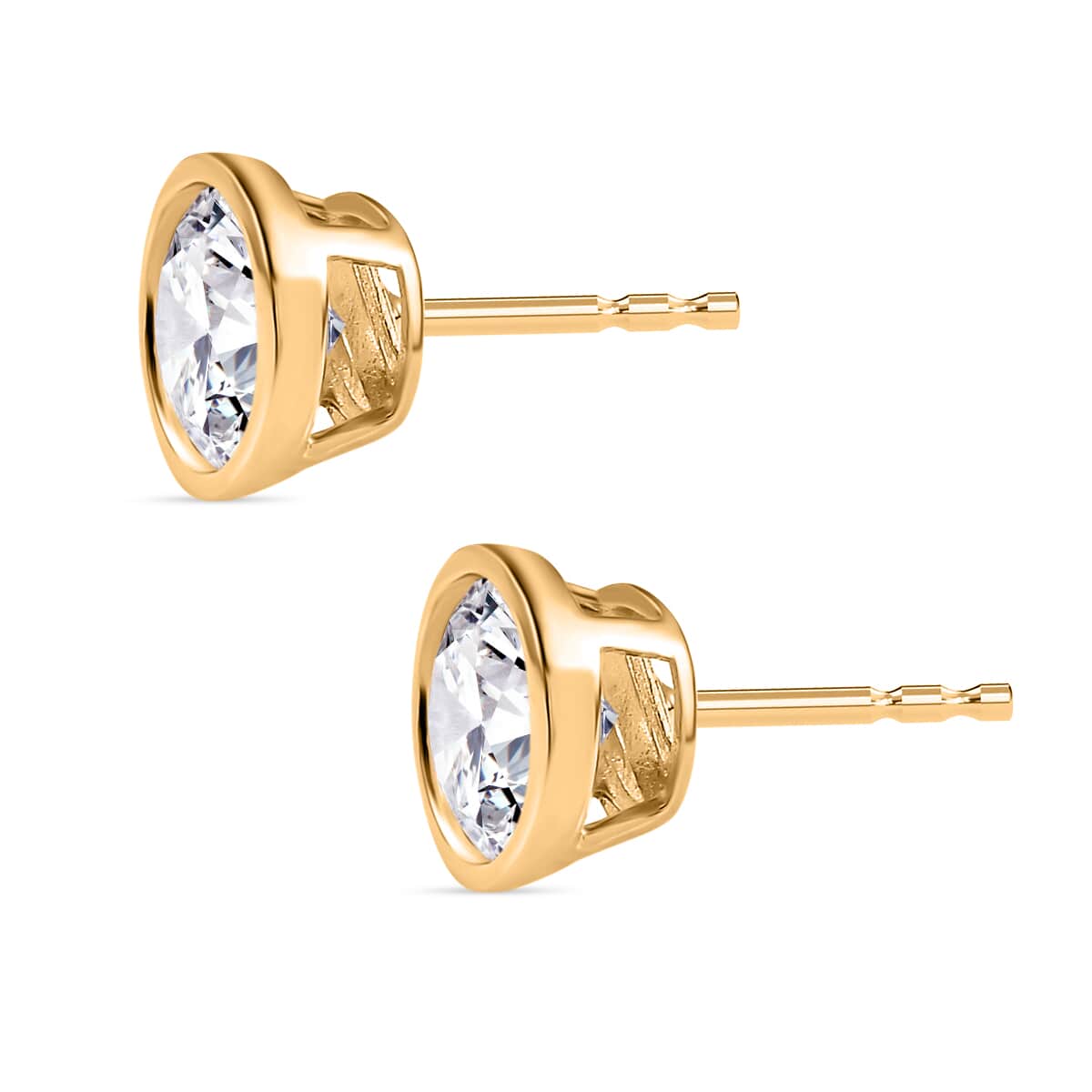 Moissanite 1.85 ctw Solitaire Stud Earrings , Moissanite Studs , Vermeil Yellow Gold Over Sterling Silver Earrings, Silver Studs image number 3