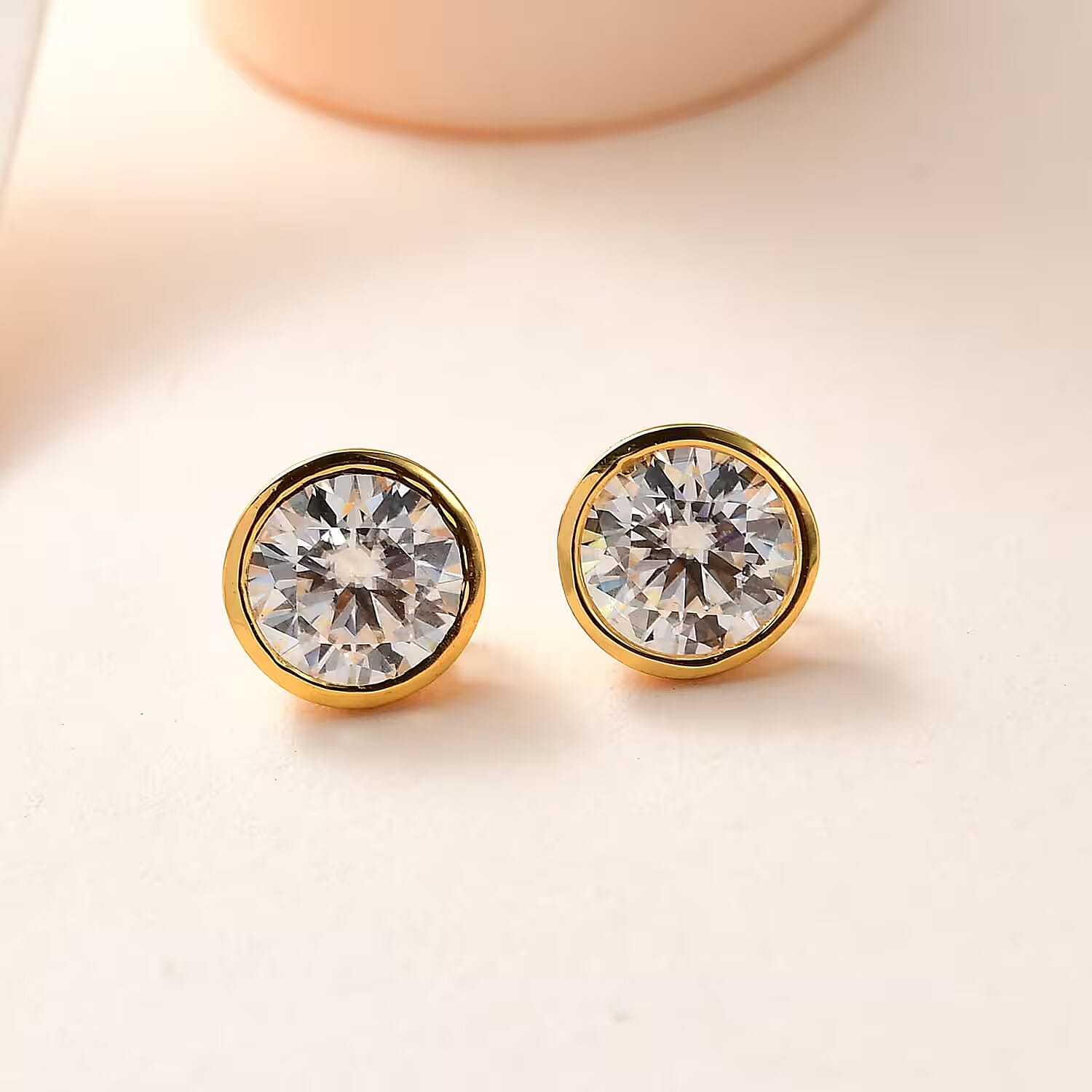 D'Joy Moissanite 1.85 ctw Solitaire Stud Earrings , Moissanite Studs , Vermeil Yellow Gold Over Sterling Silver Earrings, Silver Studs