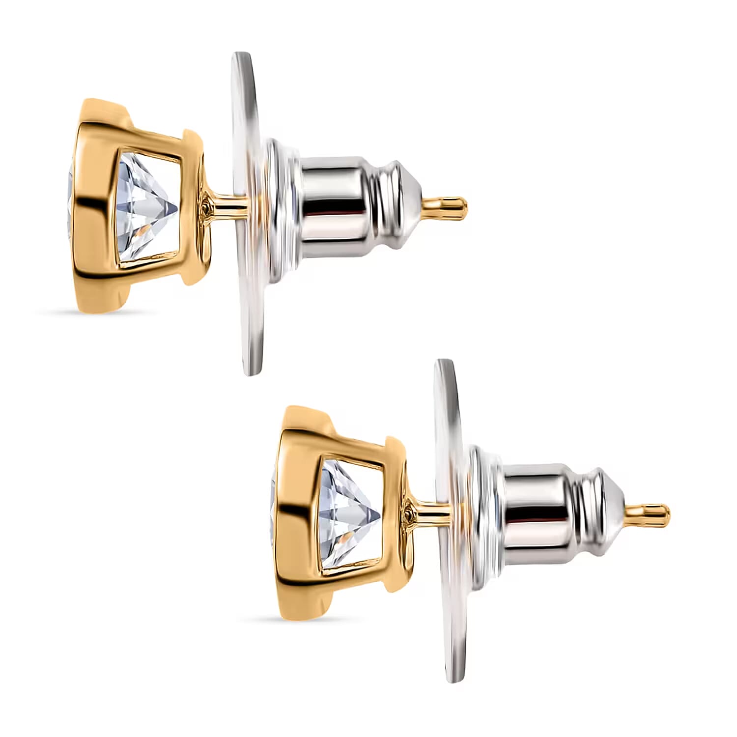 D'Joy Moissanite 1.85 ctw Solitaire Stud Earrings , Moissanite Studs , Vermeil Yellow Gold Over Sterling Silver Earrings, Silver Studs