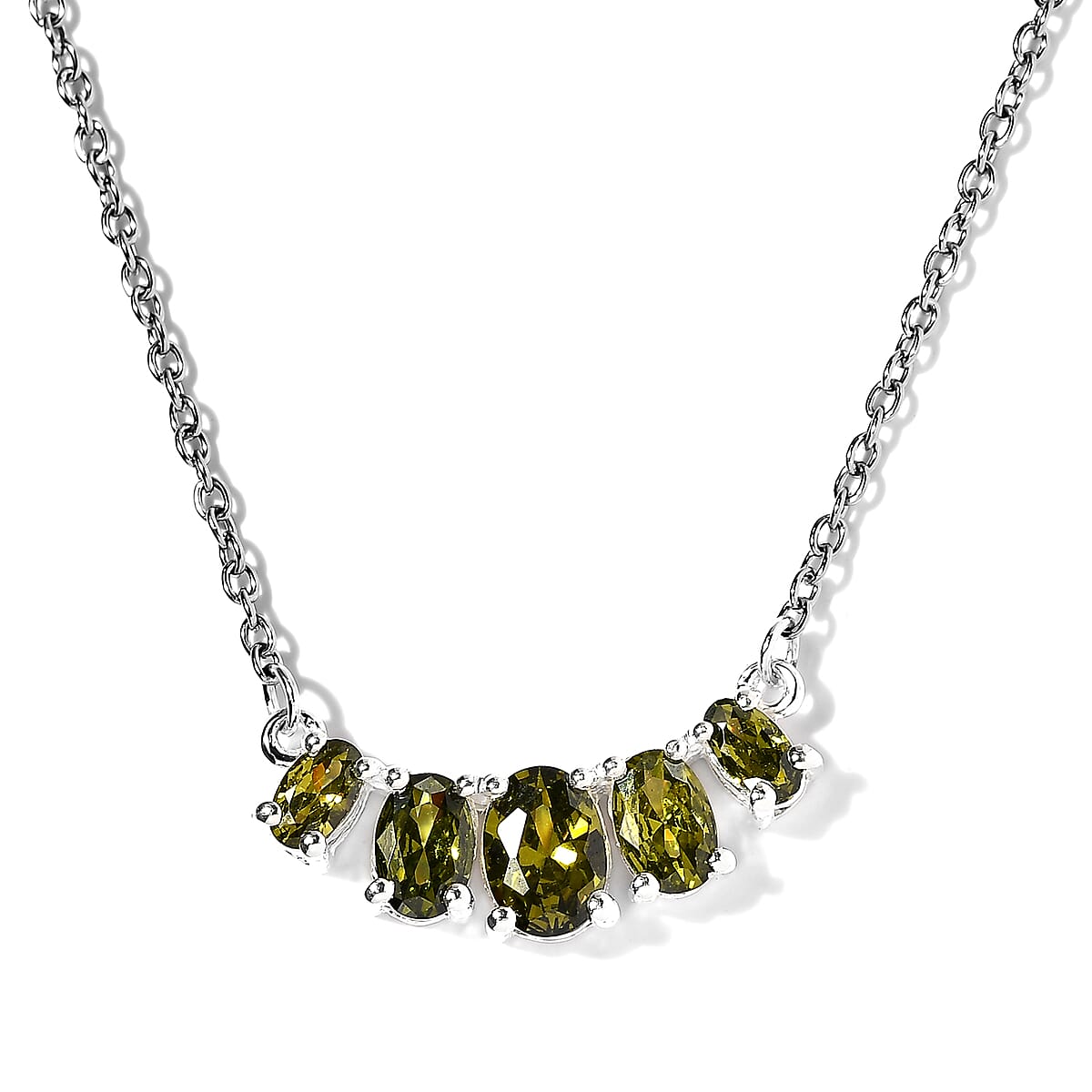 D'Joy Simulated Peridot Diamond Necklace 18-20 Inches in Sterling Silver and Stainless Steel 3.10 ctw image number 0