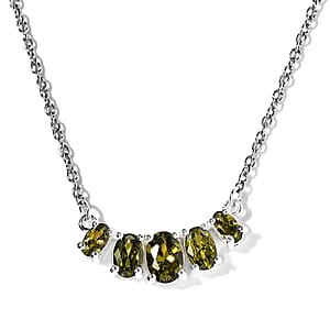 D'Joy Simulated Peridot Diamond Necklace 18-20 Inches in Sterling Silver and Stainless Steel 3.10 ctw