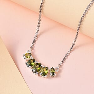 D'Joy Simulated Peridot Diamond Necklace 18-20 Inches in Sterling Silver and Stainless Steel 3.10 ctw