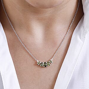 D'Joy Simulated Peridot Diamond Necklace 18-20 Inches in Sterling Silver and Stainless Steel 3.10 ctw
