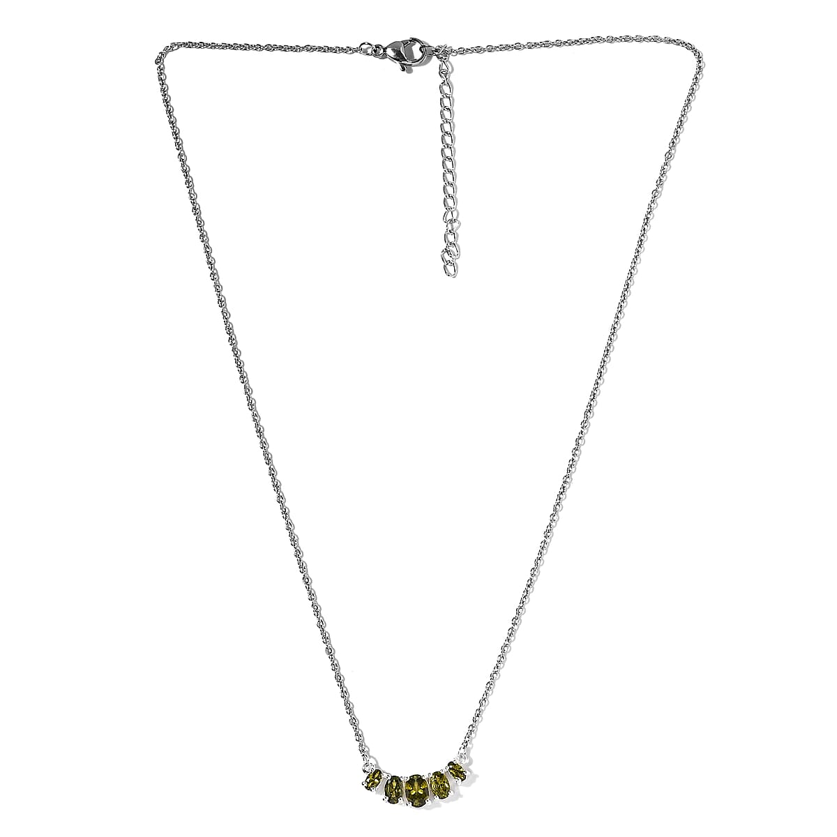 D'Joy Simulated Peridot Diamond Necklace 18-20 Inches in Sterling Silver and Stainless Steel 3.10 ctw image number 3