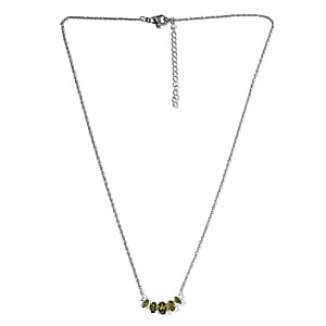 D'Joy Simulated Peridot Diamond Necklace 18-20 Inches in Sterling Silver and Stainless Steel 3.10 ctw