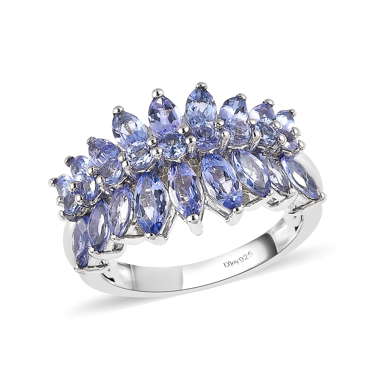 Tanzanite Cluster Ring in Platinum Over Sterling Silver (Size 10.0) 2.40 ctw