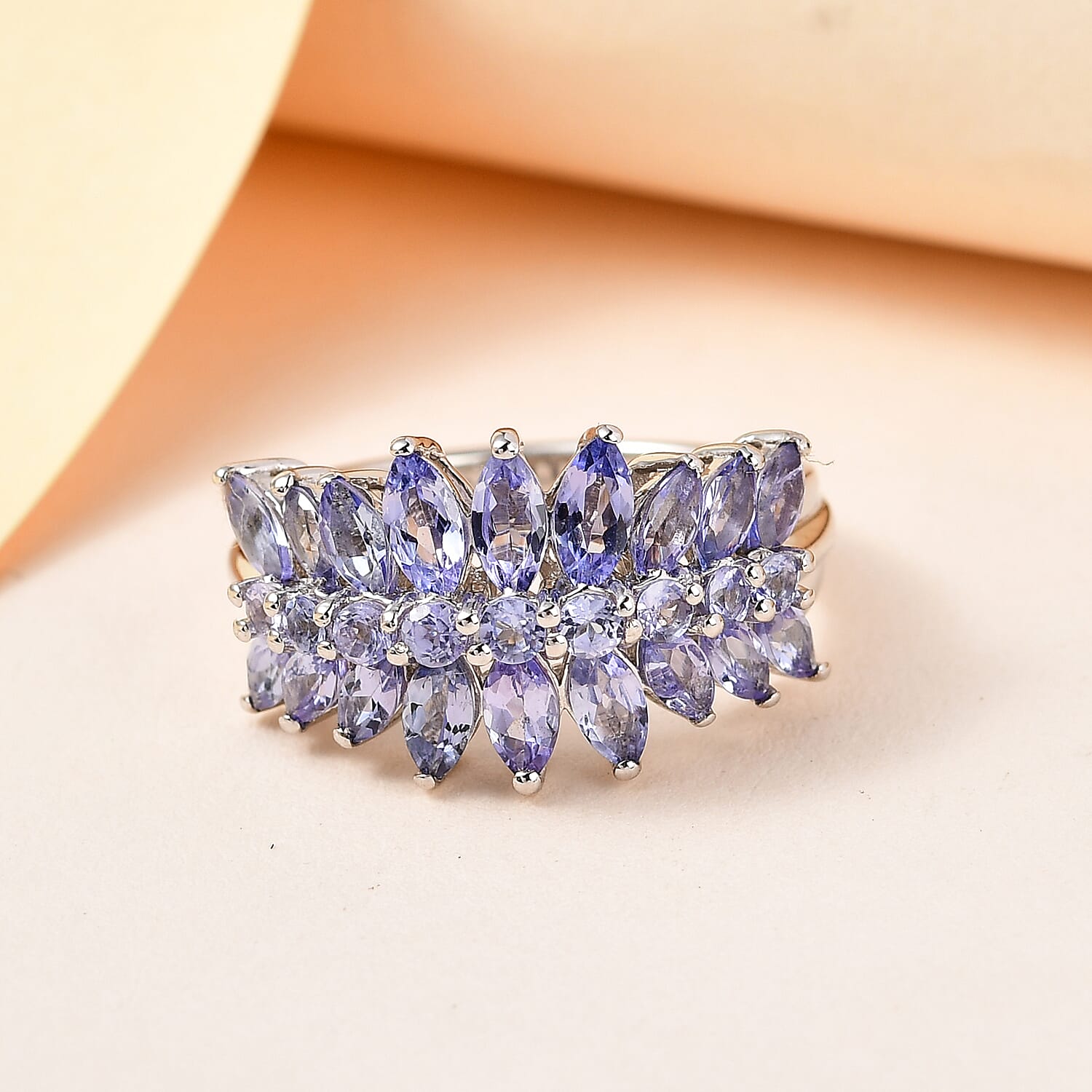 Tanzanite Cluster Ring in Platinum Over Sterling Silver (Size 10.0) 2.40 ctw