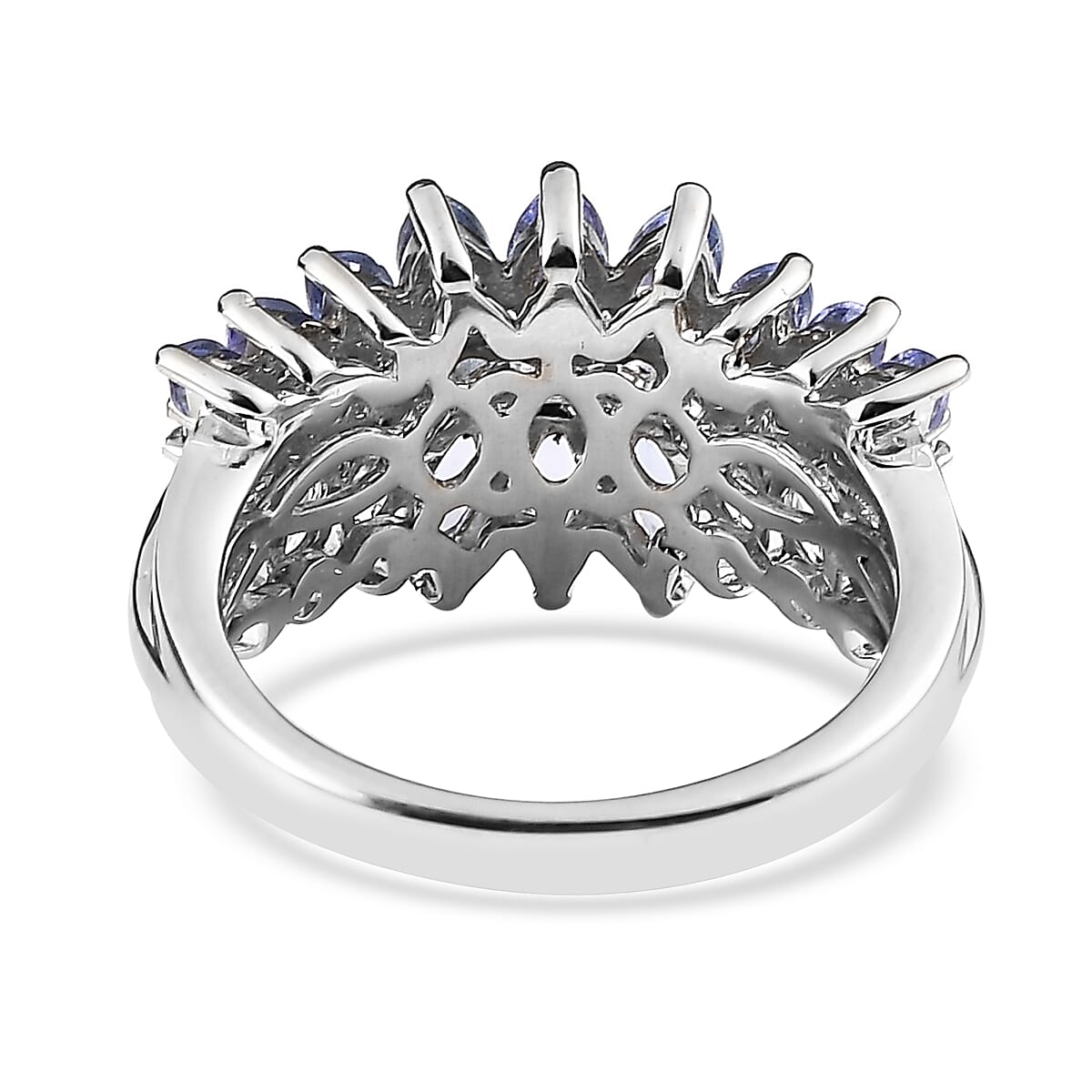 Tanzanite Cluster Ring in Platinum Over Sterling Silver (Size 10.0) 2.40 ctw