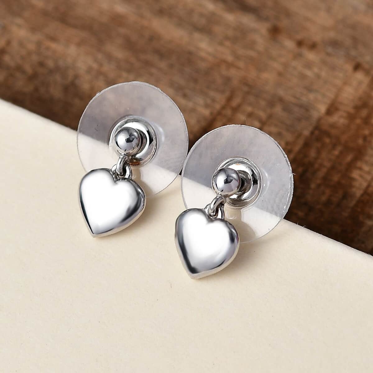 Platinum Over Sterling Silver Heart Earrings (1.85 g) image number 1