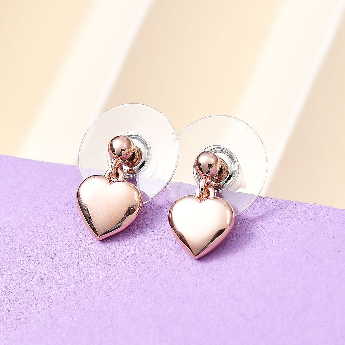 Vermeil Rose Gold Over Sterling Silver Heart Earrings 2.15 Grams image number 1