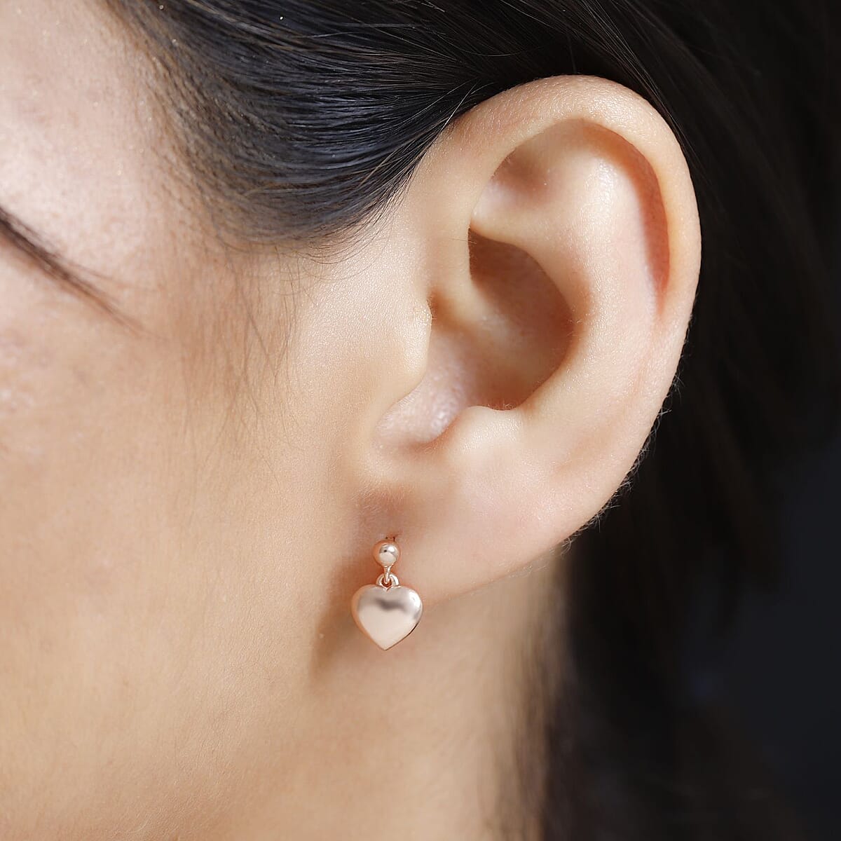 Vermeil Rose Gold Over Sterling Silver Heart Earrings 2.15 Grams image number 2