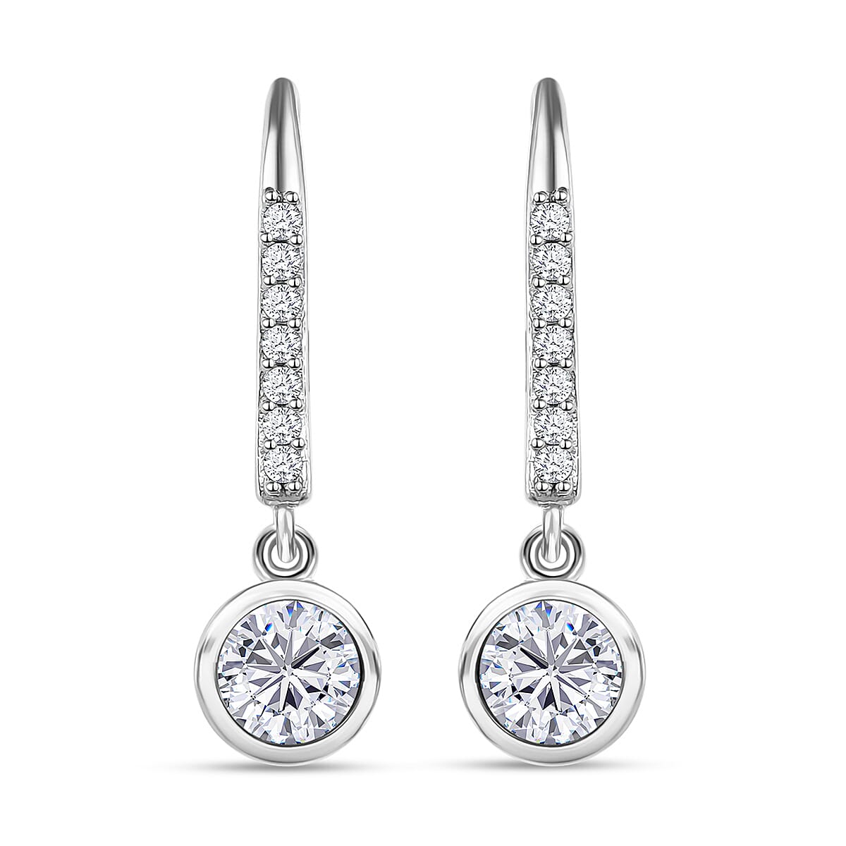 Moissanite Lever Back Earrings in Platinum Over Sterling Silver 1.90 ctw