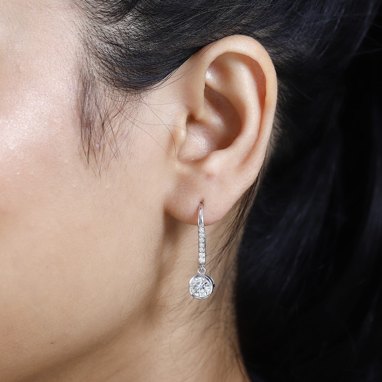 Moissanite Lever Back Earrings in Platinum Over Sterling Silver 1.90 ctw