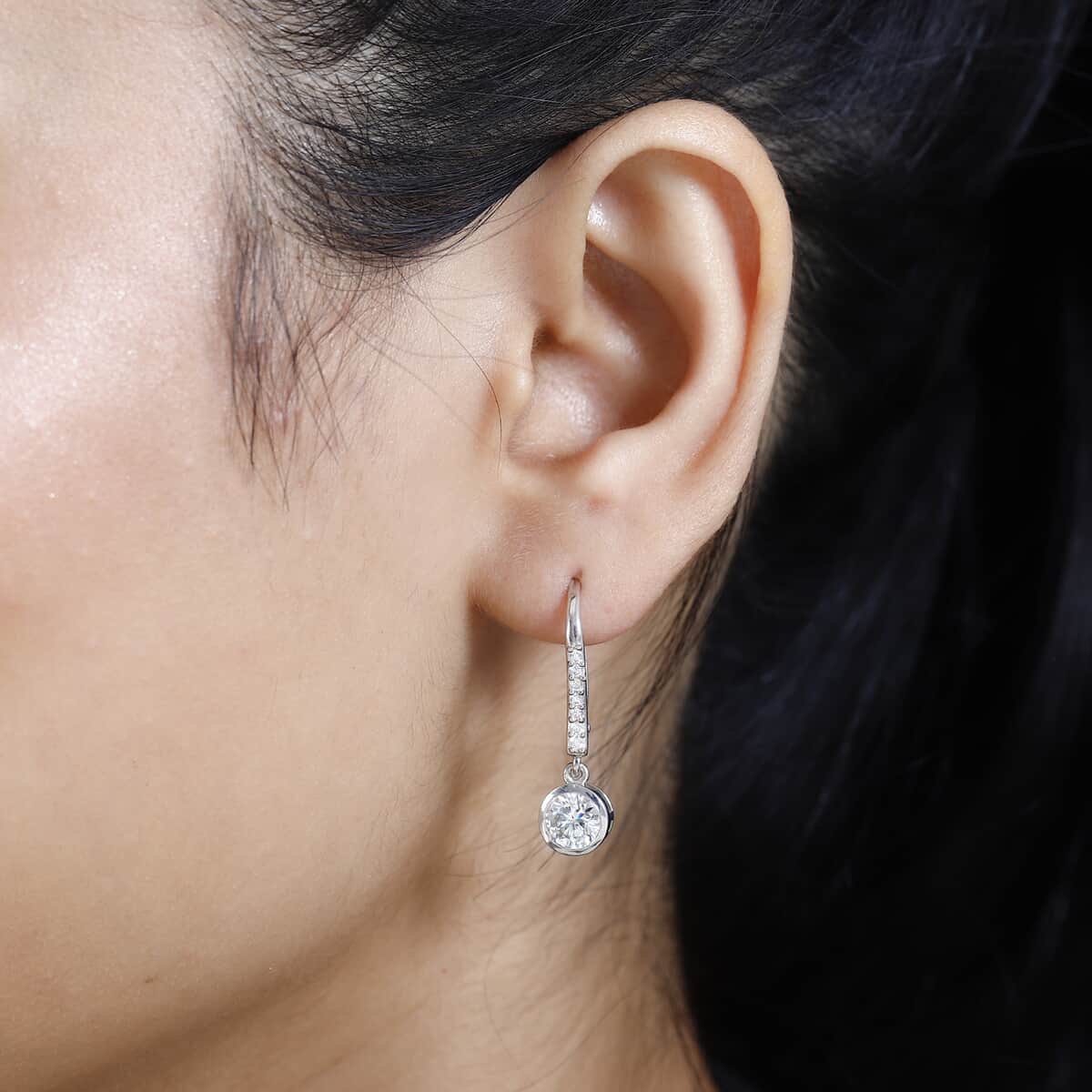 Moissanite Lever Back Earrings in Platinum Over Sterling Silver 1.90 ctw image number 2